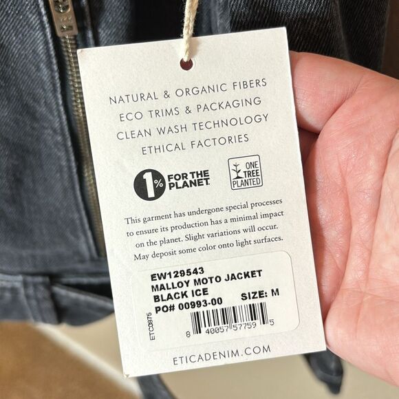 Etica Malloy moto jacket denim black ice edgy rocker sustainable capsule new med - Picture 8 of 13